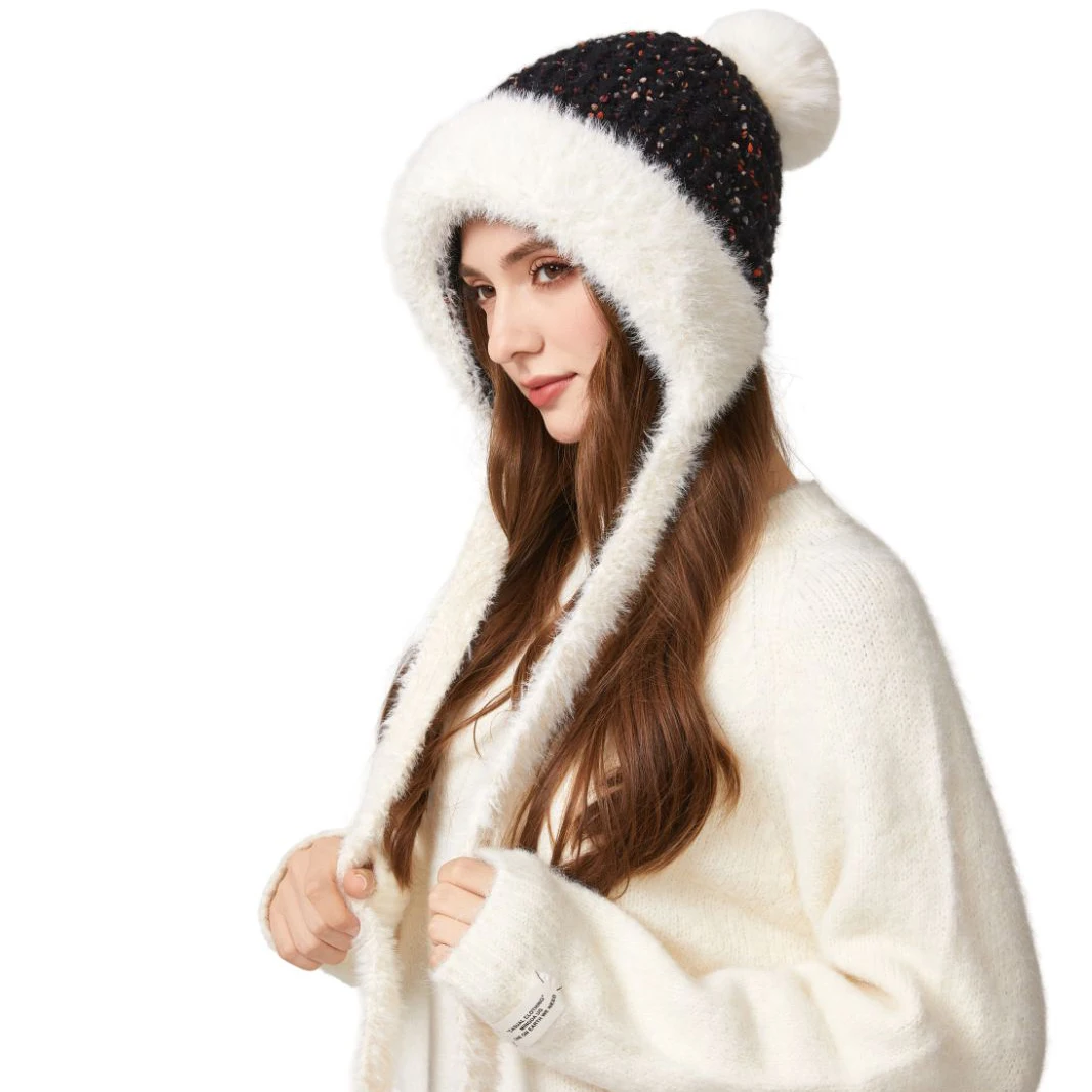 

Утолщенная разноцветная плюшевая вязаная шапка с крестом, защита ушей, теплая зимняя шапка с большими волосами и шариками, цветная шапка Skullies & Beanies