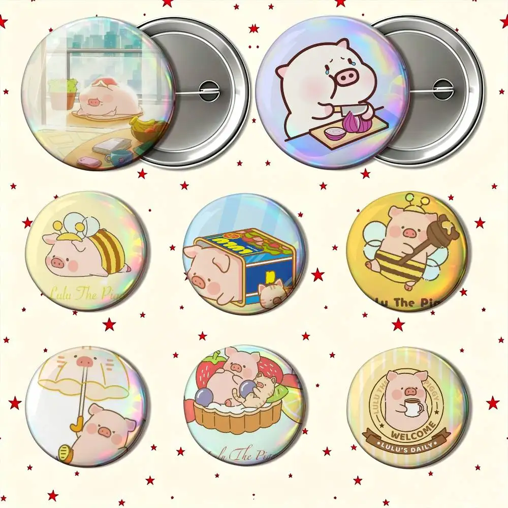 Cartoon Lulu the Piggy Enamel Pin Tinplate Round Brooch Cosplay Nijigen Otaku Culture Badge 25mm 32mm 44mm 58mm
