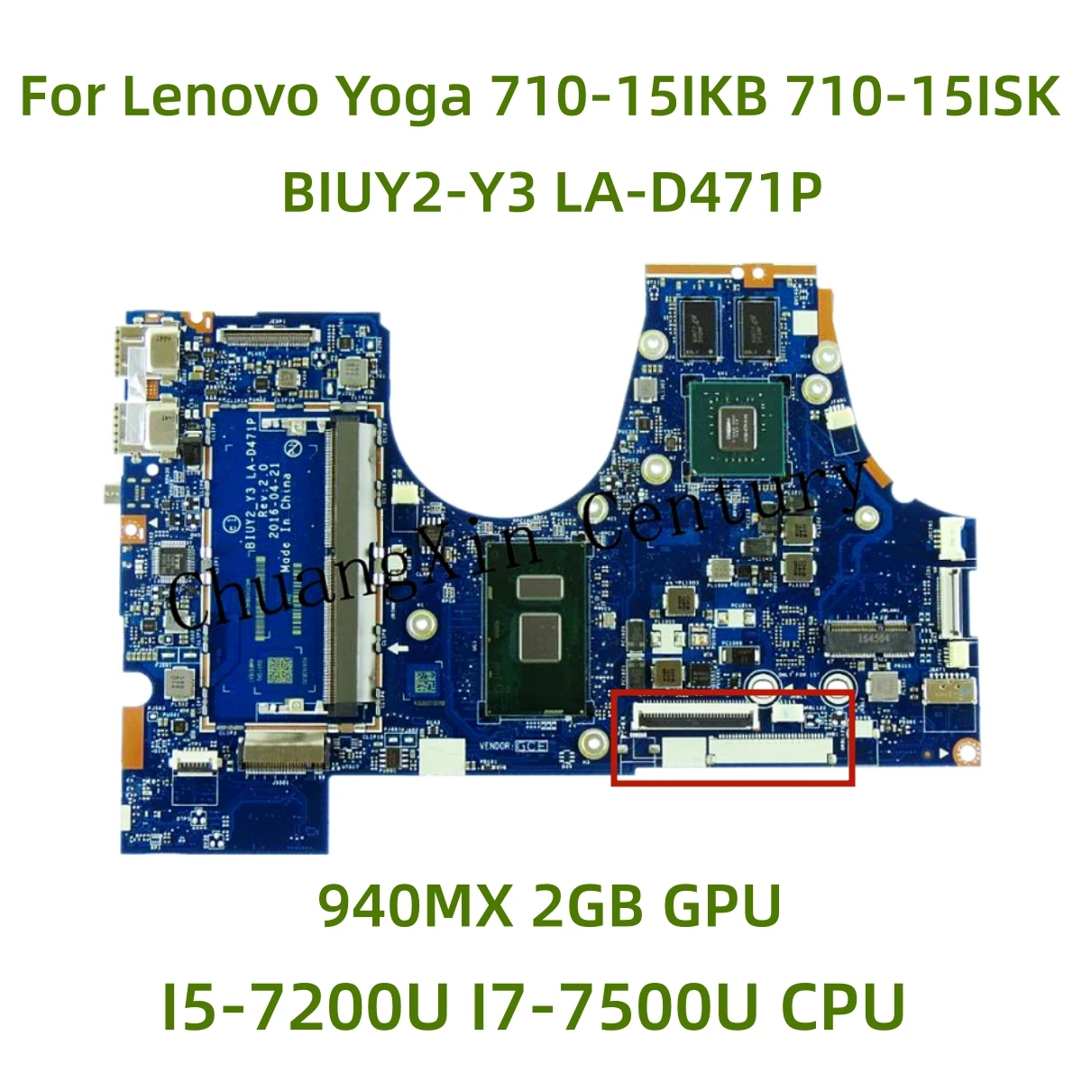 LA-D471P motherboard For Lenovo Yoga 710-15IKB 710-15ISK laptop with I5-7200U I7-7500U CPU 940MX 2GB GPU 100% Tested