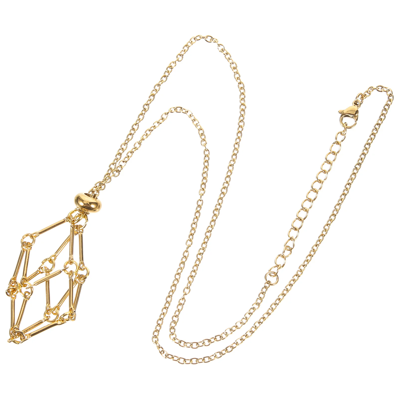 Natural Crystal Raw Stone Mesh Bag Metal Bamboo Necklace Braided Pendant Adjustable Chain Copper Holder Jewelry Cage Man