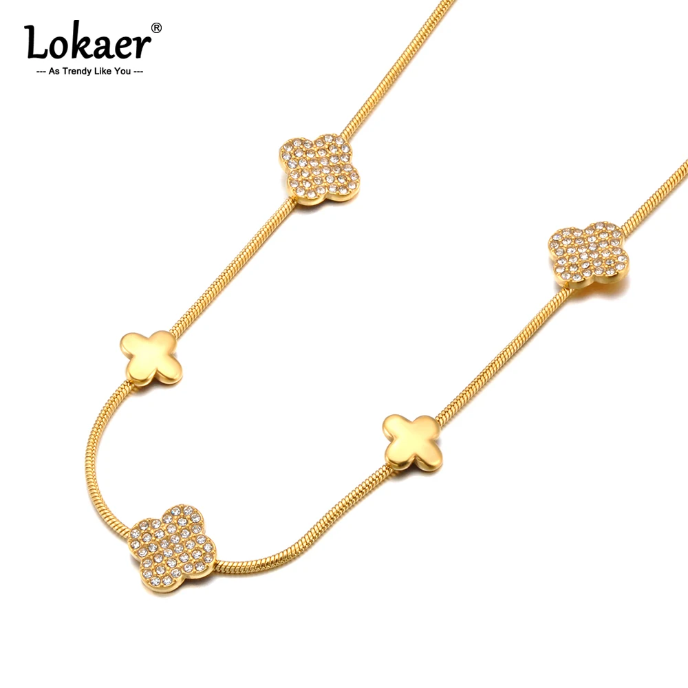 Lokaer العصرية الزركون زهرة سلسلة قلادة سوار الفولاذ المقاوم للصدأ مجوهرات حساسة للنساء مقاوم للماء هدية حفلة N25160