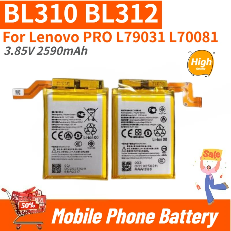 

BL310 BL312 High Quality Phone Battery 3.85V 2590mAh For Lenovo PRO L79031 L70081 Brand New Replacement Battery