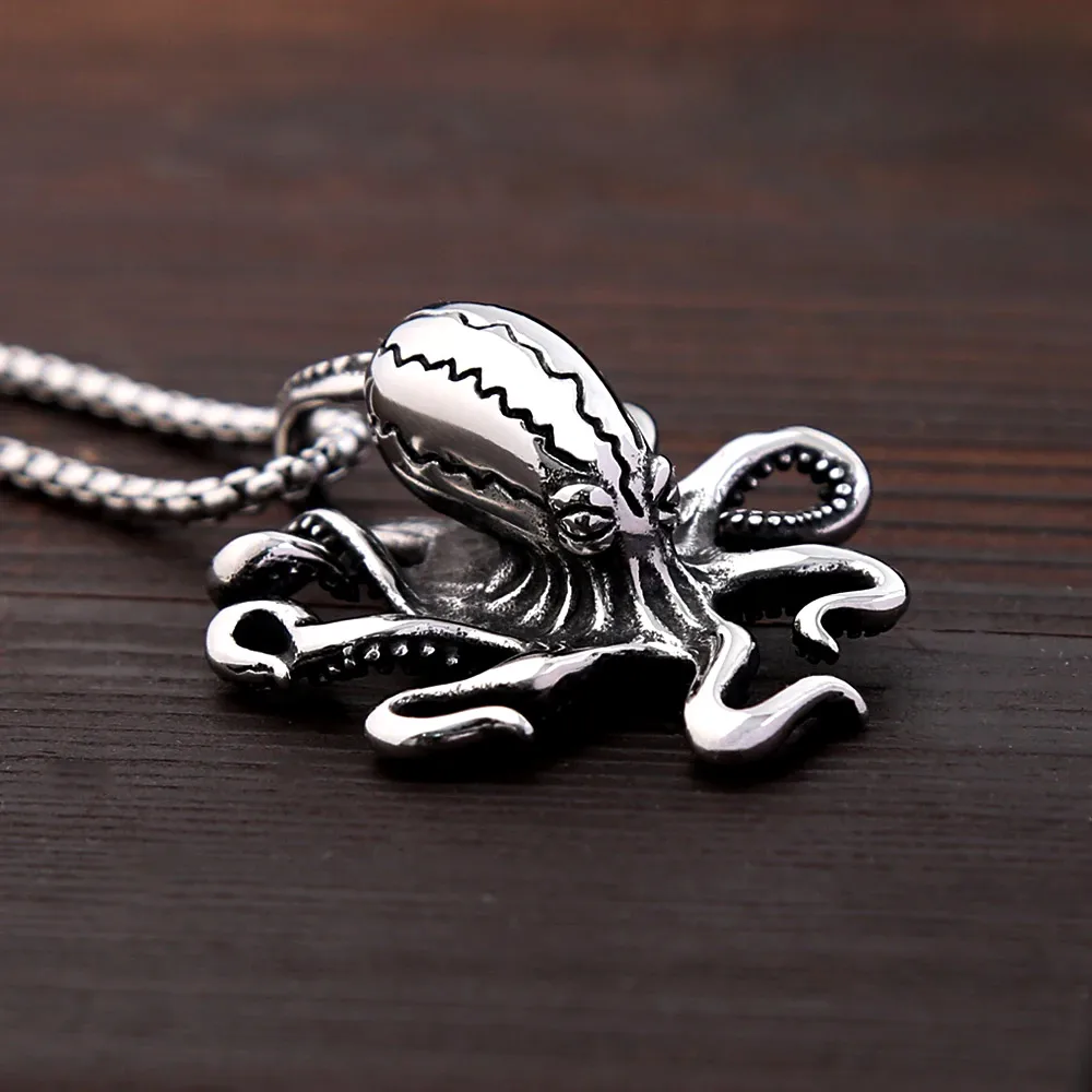 Vintage 3D Octopus Tentacle Pendant Stainless Steel For Men Women Deep Sea Animal Necklace Exclusive Fashion Jewelry Accessories