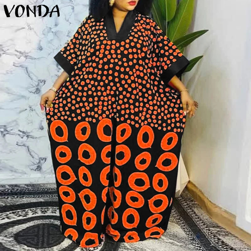 

Plus Size 5XL VONDA 2026 Summer Vintage Dress Women Dot Printing Maxi Long Sundress Fashion Robe V-Neck Casual Loose Vestidos