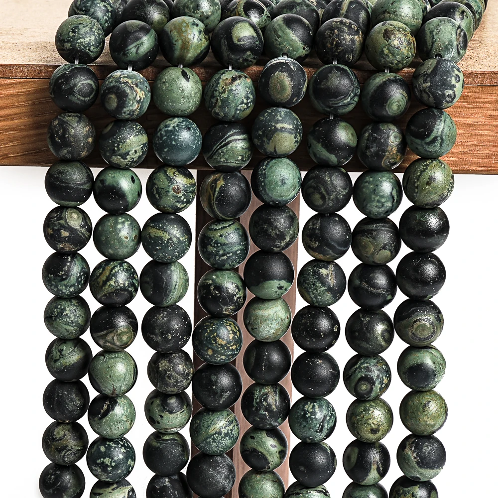 Natural Green Frosted Stone Kambaba Jaspers Round Loose Matte Beads for Jewelry Making DIY Handmade Craft Supplies 14\