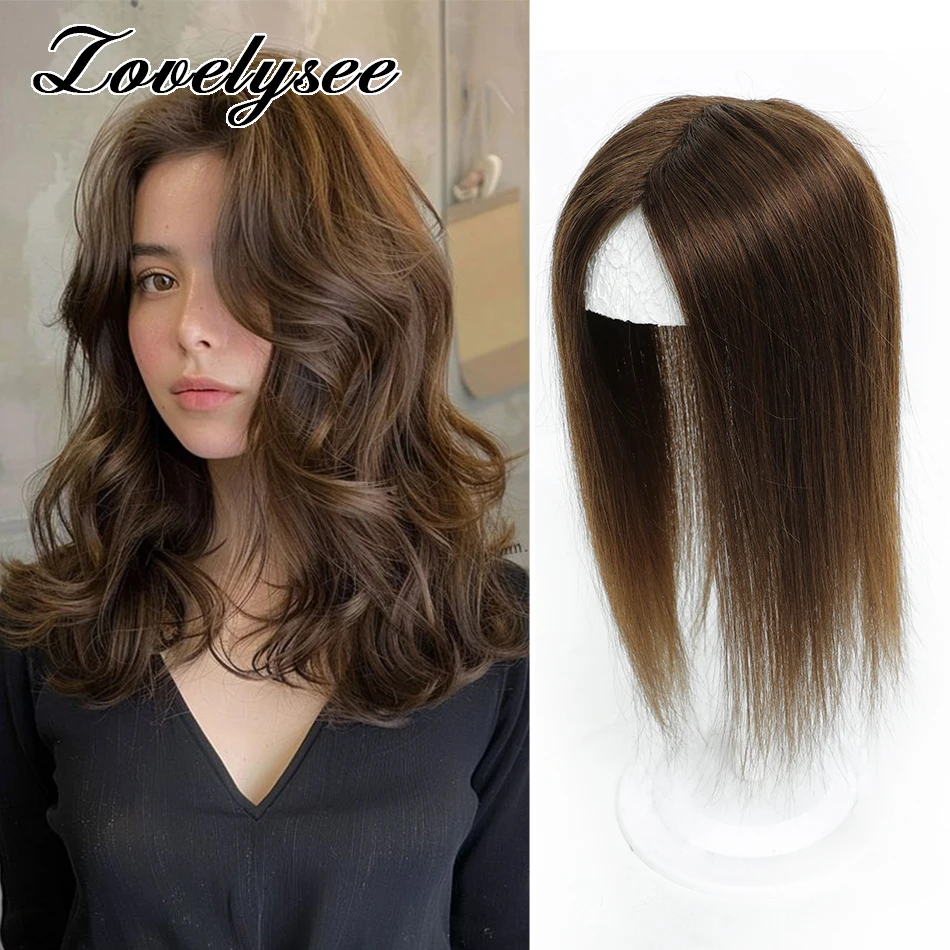 100% Remy Human Hair Toppers Straight Nature Color Hairpiece Fake Silk Base Clip in Topper Top Hair for Women with Thinning Hair