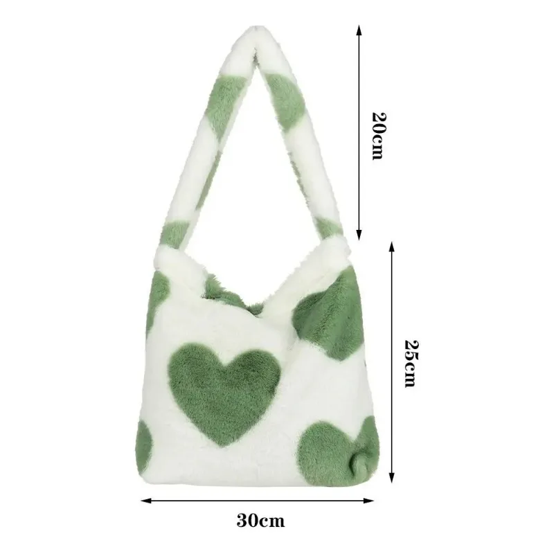 Soft Plush Leopard Print Underarm Bag Women Love Heart Shoulder Bag Fashion Ladies Autumn Winter Large Capacity Tote Handbags