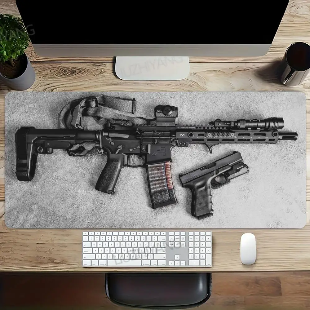 Tapis de souris XXL modèle pistolet Super Cool, tapis de bureau, de jeu 3D, cadeau, avec Base en caoutchouc antidérapante, bords cousus