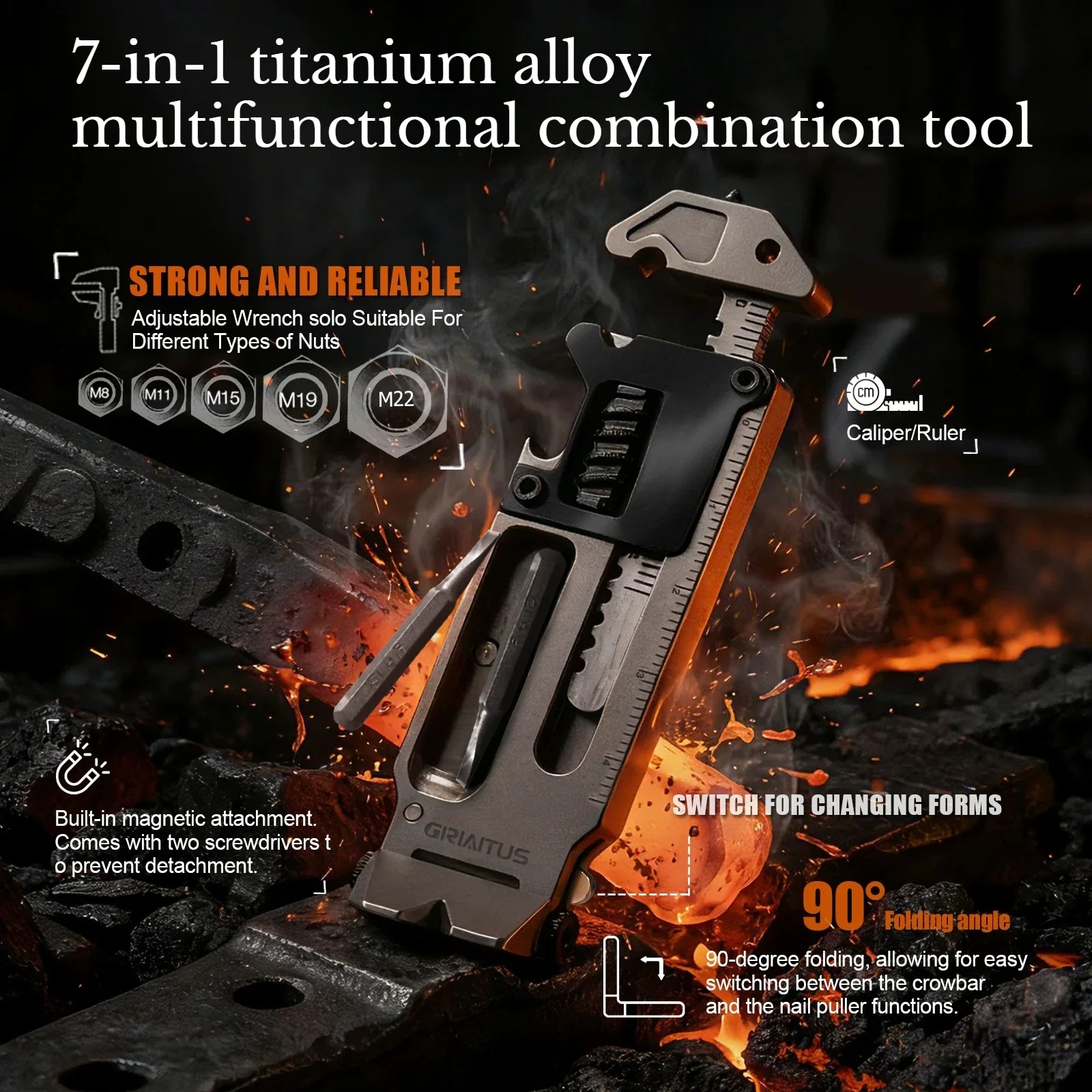 Titanium Alloy Multifunctional EDC7in-1 Manual Combination Tool Portable Outdoor Emergency Maintenance Tool