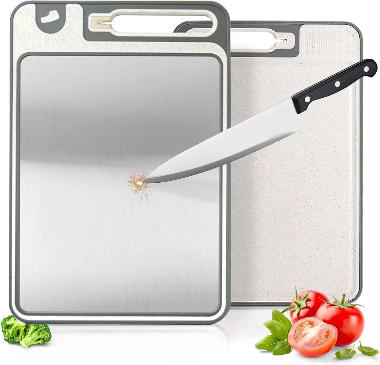 

14x10 Stainless Steel Cutting Board, Dishwasher Safe, Scratch-Resistant with Juice Groove, Dual Sides for Meat & Veggies