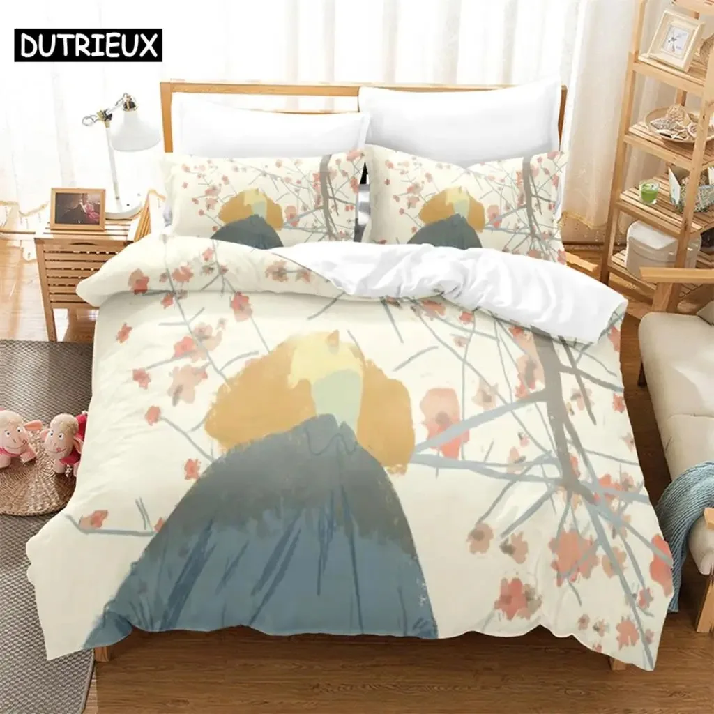 3PCS Beautiful picturesque Bedding Sets Home Bedclothes Super King Cover Pillowcase Comforter Textiles Bedding Set