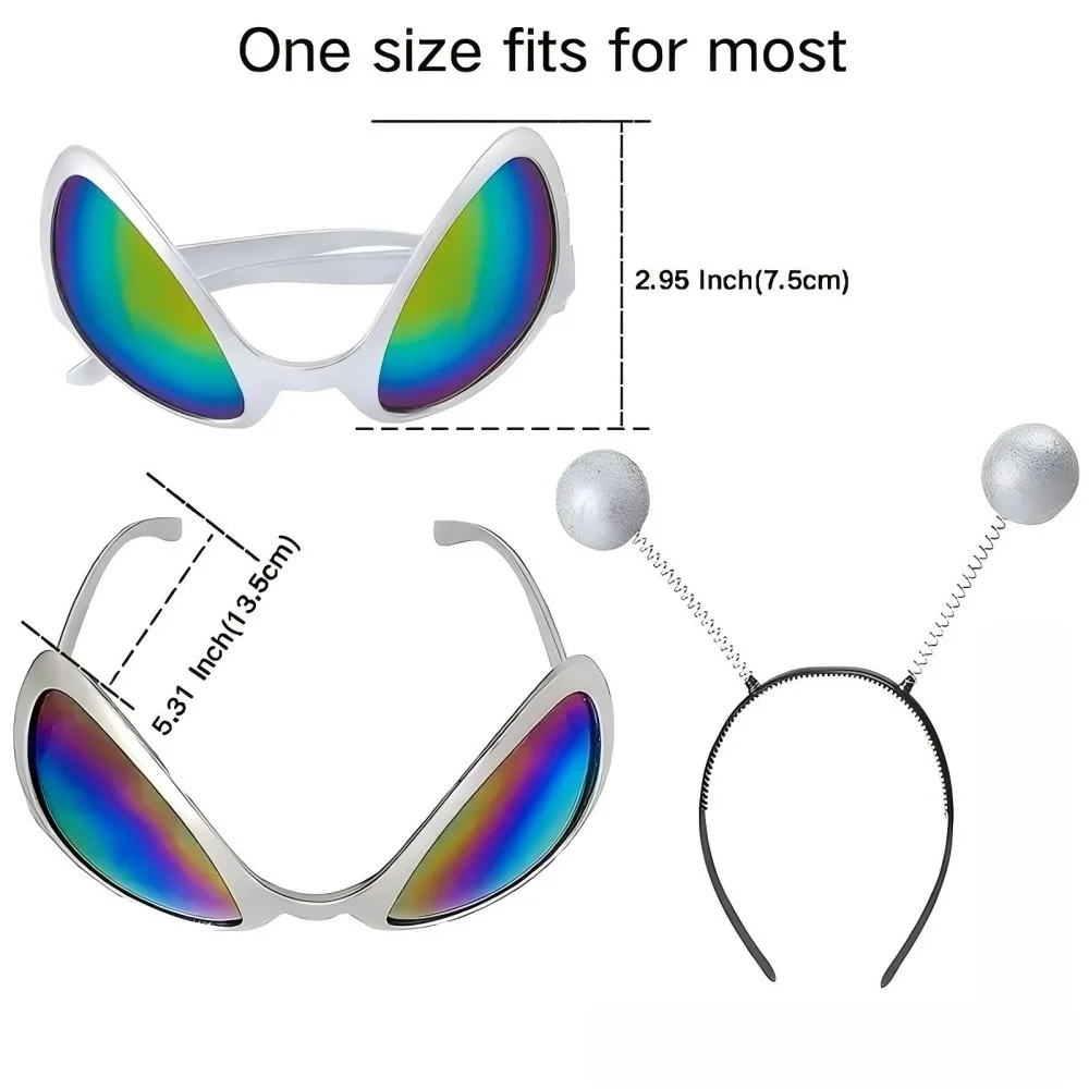 2 Paar Alien-Stirnbänder und -Brillen, Alien-Sonnenbrille mit Regenbogenlinsen, Stirnband mit Antennen für Erwachsene – Detail 6