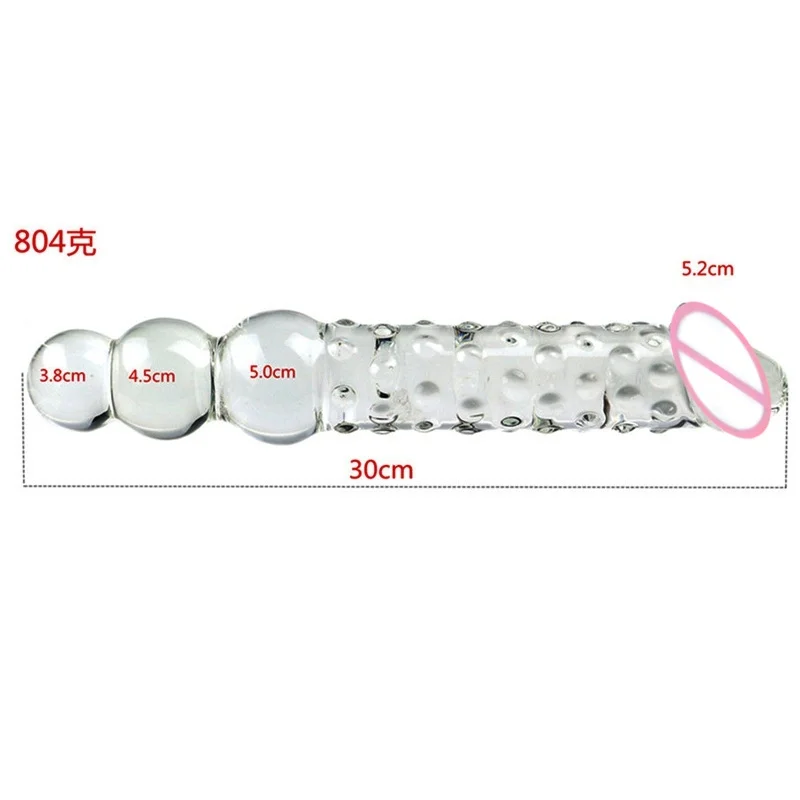 قضيب اصطناعي زجاجي شفاف كبير جدًا مصمم حديثًا لتحفيز البظر/G-spot ومقبس شرجي مدلك، لعبة جنسية للبالغين 18+