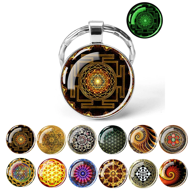 Metatron's Cube Sacred Geometry Keychain Glow In The Dark Mandala Pattern Spiritual Meditation Keyring Luminous Car Key Chain