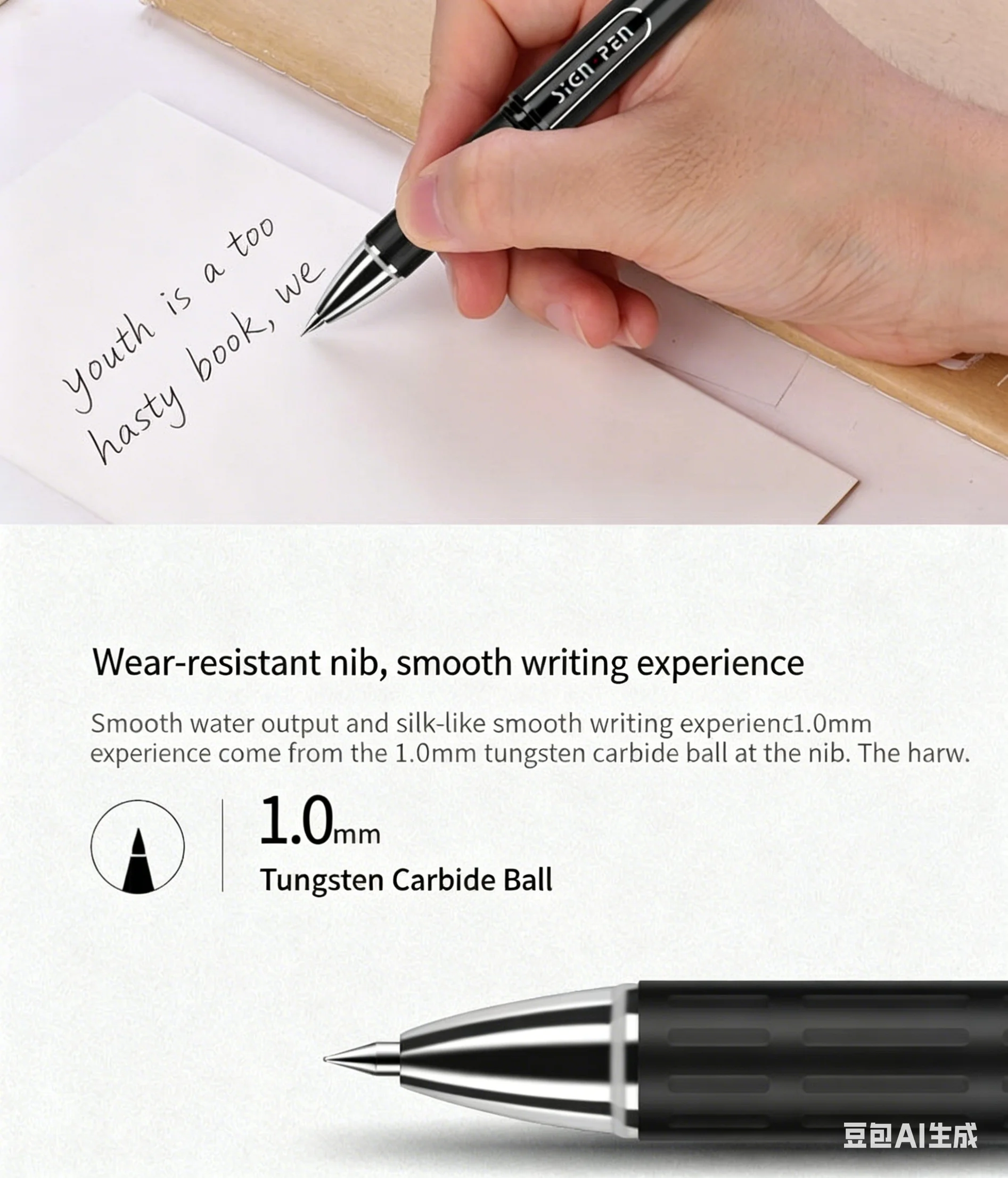 12 Stück S107 1,0mm Schwarze Kohlenstoff-Gelstifte mit Fettspitze für Kalligraphie, Unterschriften, Büro, Schule, Studenten Schreibset – Detail 3