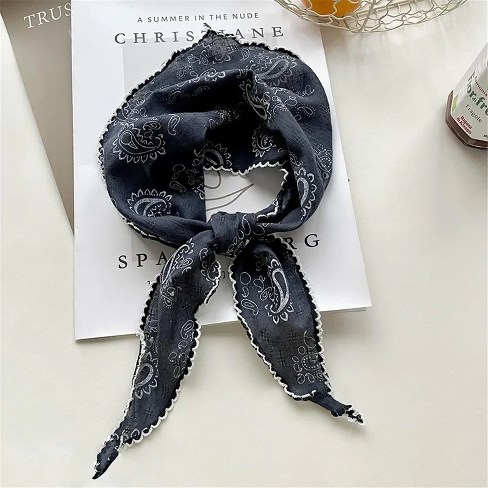 Lightweight Floral Triangle Scarf Thin Head Wrap Vintage Neck Scarf Korean Style Breathable Spring Summer Bandana for Women