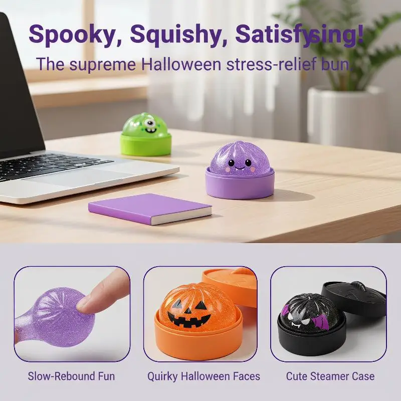 Halloween Glitter Squeeze Steamed Bun Fidget Toy Slow Rising Stress Reliever for Kids Birthday Goodie Bags