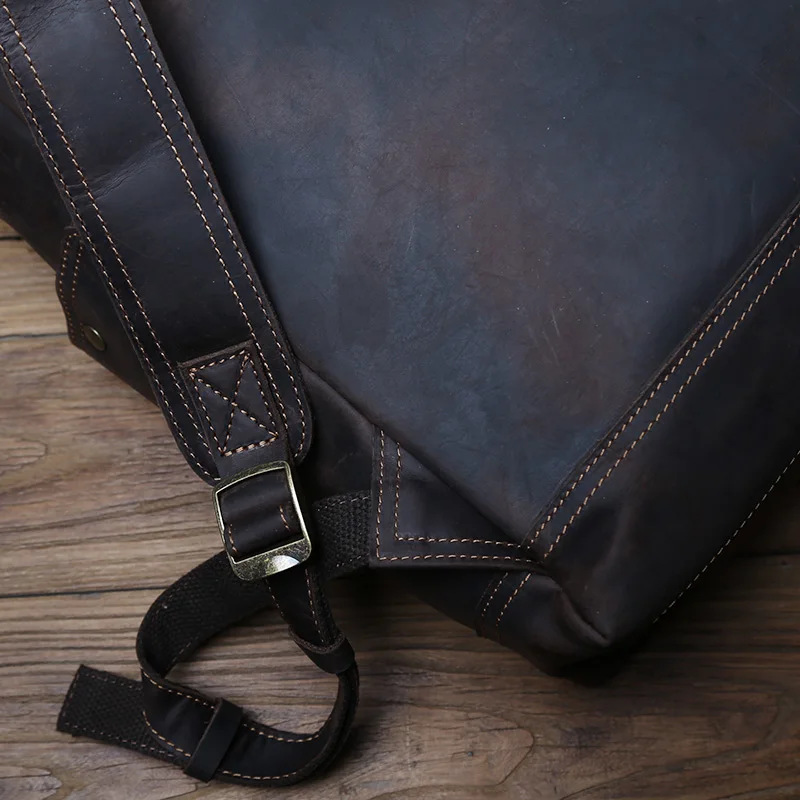 NZPJ Vintage-Rucksack aus echtem Leder für Herren, Crazy Horse-Leder, Computertasche, natürliche Oberschicht aus Rindsleder, Rucksack, Reisetasche – Detail 11