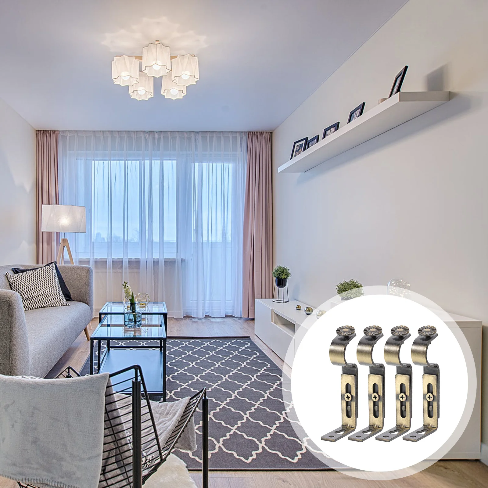 

4Pcs Curtain Rod Mounting Brackets Simple Elegant Design for Window Shower Door Closet Clothes Rail Support Rack