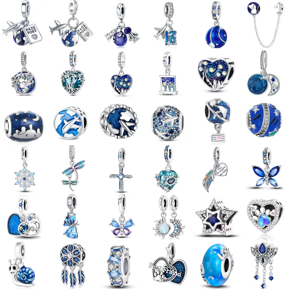 

Серебряный кулон 925 пробы 2026 года: Самолет, бабочка, звезда, луна. Подходит для европейских браслетов, DIY, женские ювелирные аксессуары.