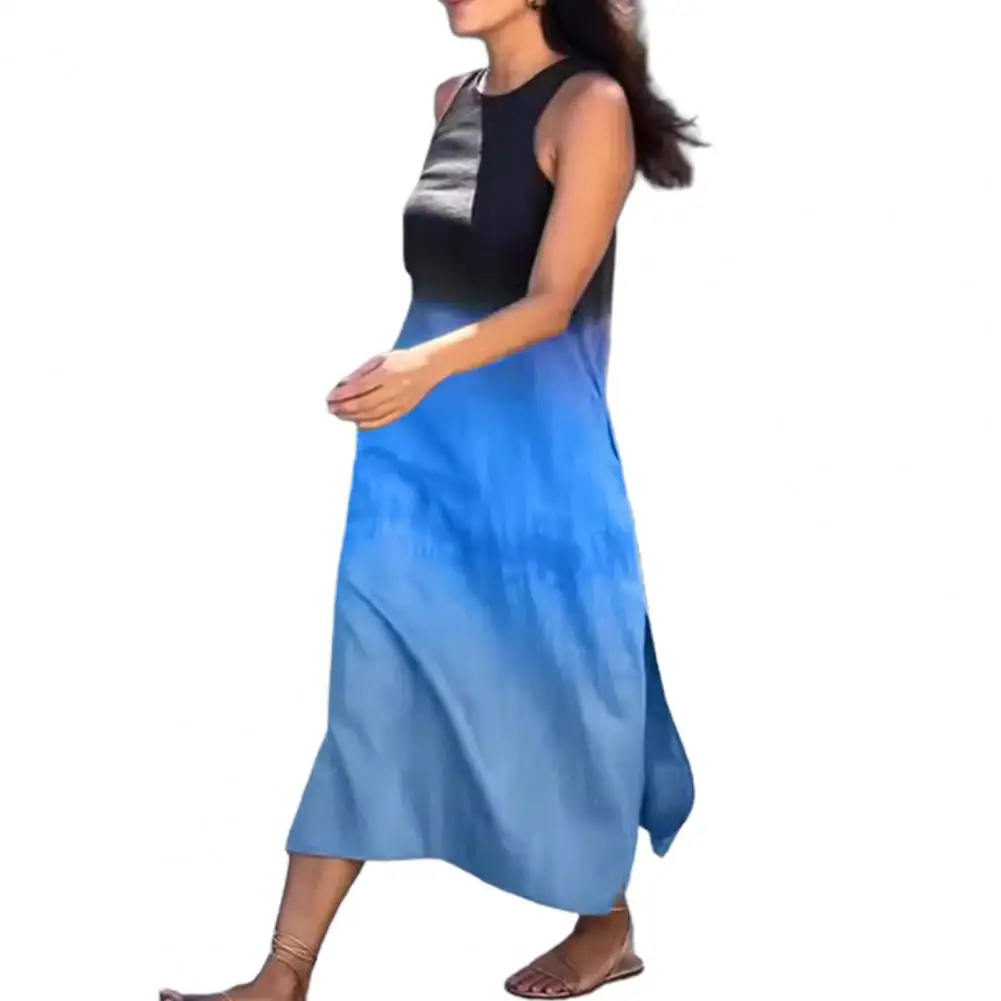

Women Dress Loose Fit Dress Elegant Gradient Colorblock Midi Dress for Women O Neck Loose Fit Summer for Dating Party Vacation