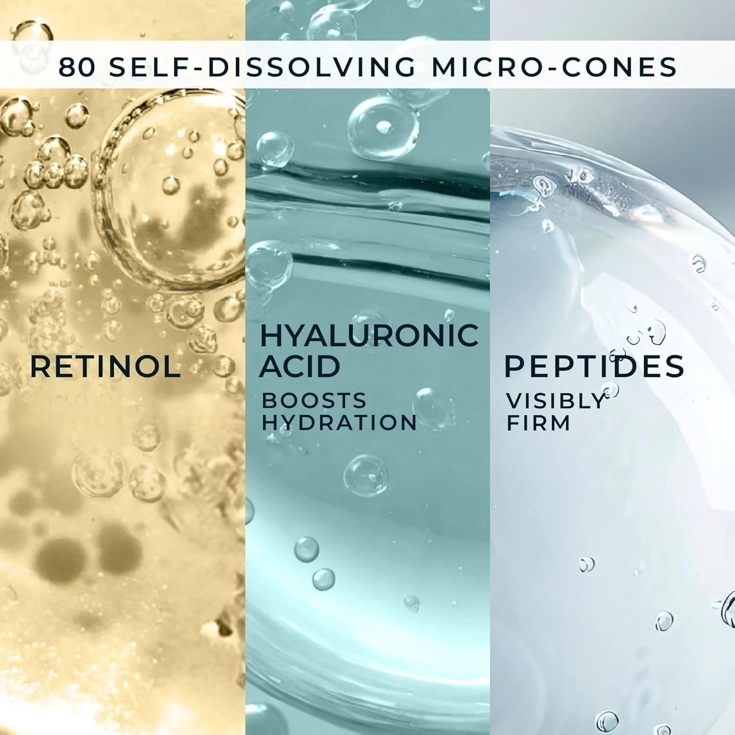 Patches para Olhos com Ácido Hialurônico e Retinol, Peptídeos Firmadores para Reparação da Pele, para Área dos Olhos, Testa e Linhas de Expressão, 1 P