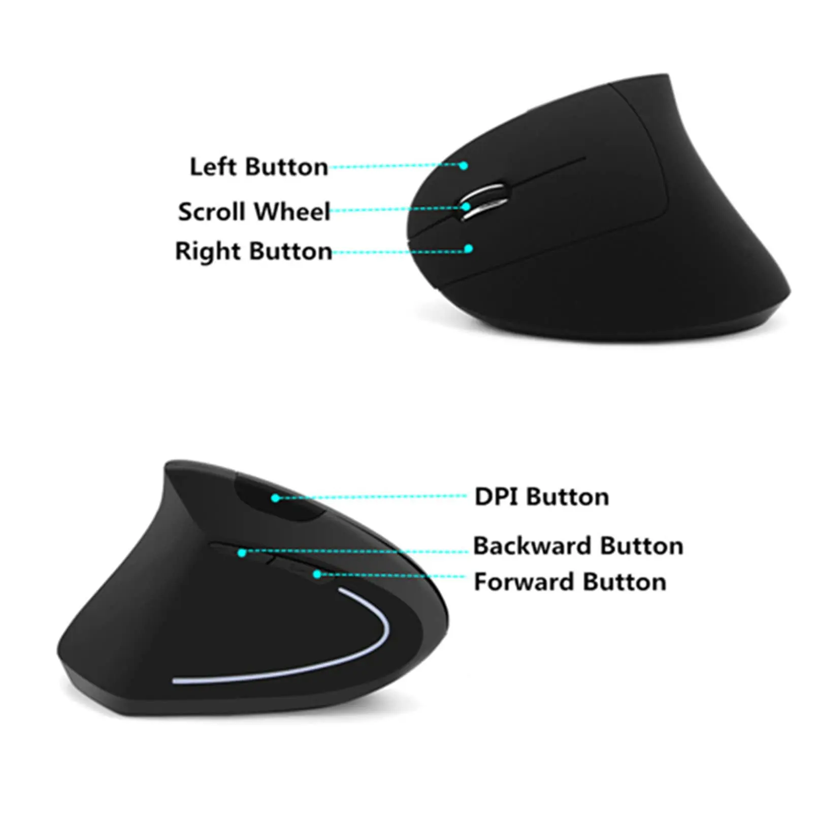 Left Hand Wireless Vertical Mouse Ergonomic Rechargeable 1600DPI Office Mause Mute Optical Mice with RGB For Laptop Desktop