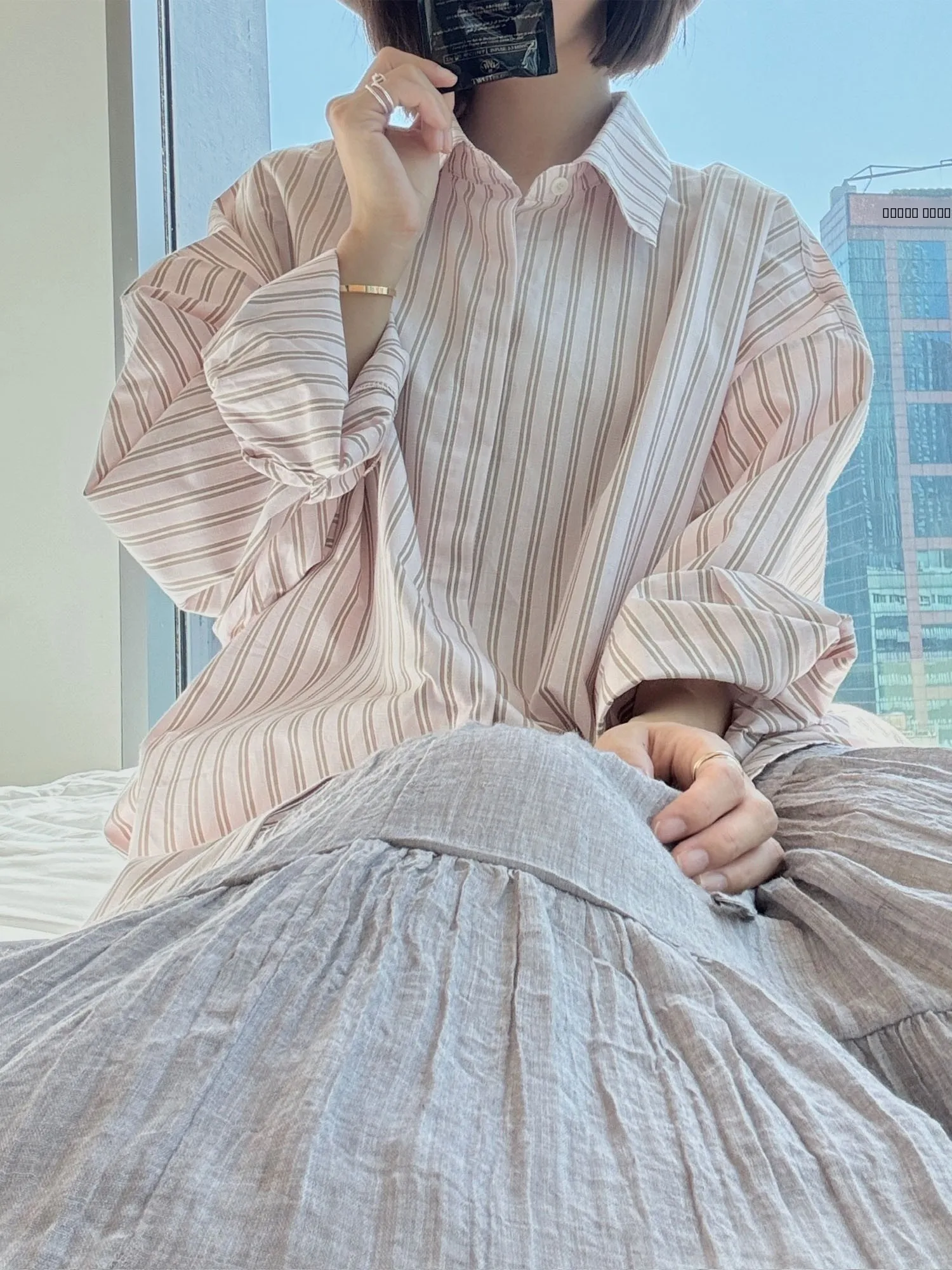 

Женская рубашка Fretaro с длинным рукавом в полоску, свободного кроя, цвета кофе, повседневная, универсальная, в французском стиле, из дышащего хлопка, для весеннего сезона