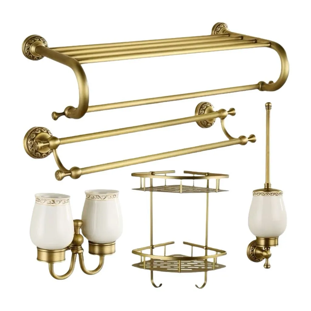 

European all-copper retro bath towel rack bathroom multi-functional storage towel rack hotel coat hook