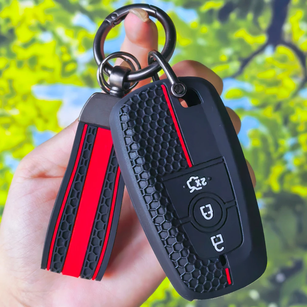 Fashion Honeycomb Grain Key Fob Case WithKeychain for Ford Explorer Mustang Fusion Escape F150 F250 F350 F450 F550 2/3/4 Buttons