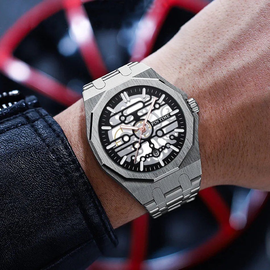 ساعة ميكانيكية رجال الأعمال الفاخرة متعددة الوظائف بمينا كوارتز أوتوماتيكية ساعة ميكانيكية أوتوماتيكية أنيقة للرجال #2