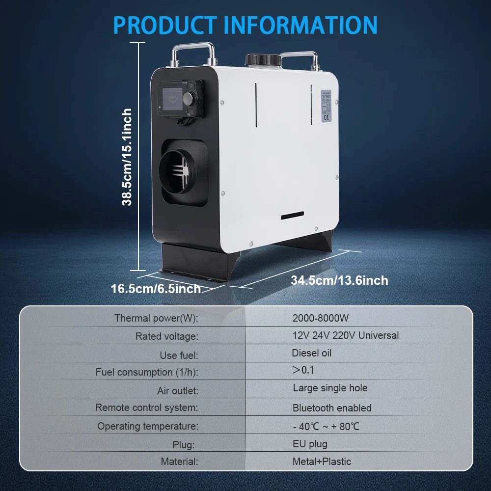 2-8KW 블루투스 주차 히터 일반 전류 12V&24V&220V 삼중 기능 실내외 캠핑 선박 RV 트럭 밴용