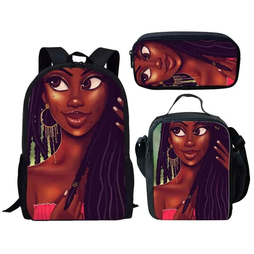 

3D Printed Black African Girls Backpack, Student School Backpacks, Laptop Backpack, Lunch Bag, Pencil Case, Popular Harajuku,