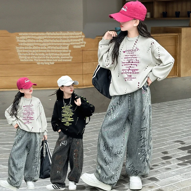 

Girl Clothes Sets 4-14Y Kid Clothing Sets Child 2Piece Of Drawing Printed Hooded Top+Long Pants Bottom Toddle Street Style Suit