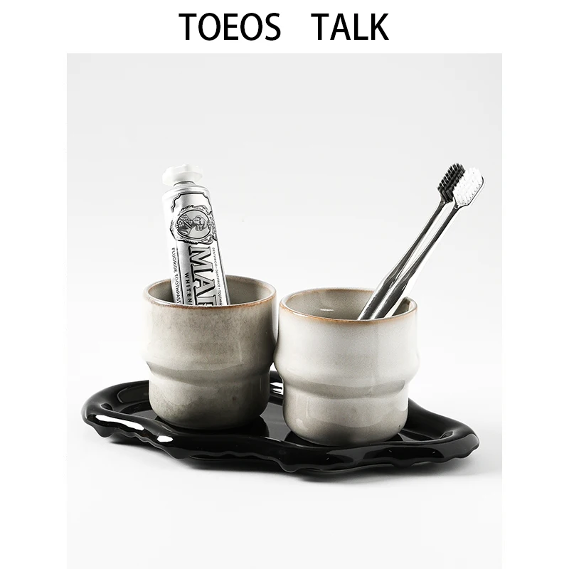 Japanese Style Ceramic Creative Toothbrush Cup And Mouthwash Cup Set High Aesthetic Value Hotel Ornaments Bathroom Accessories