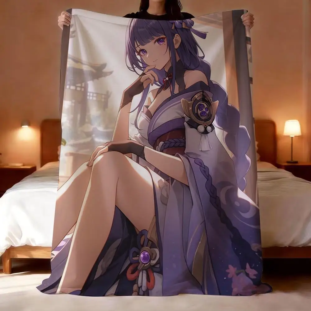 Genshin Impact Raiden Shogun Throw Short Plush Throw Blanket Soft Skin-Friendly Multi-Scene Home Office