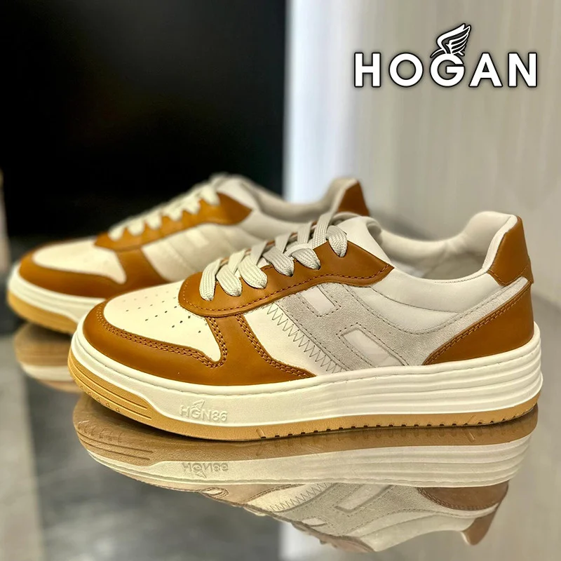 Hogan H630 Brown lvory Beige Sneakers Fashionable and versatile women's shoes, breathable casual shoes, retro sneakers