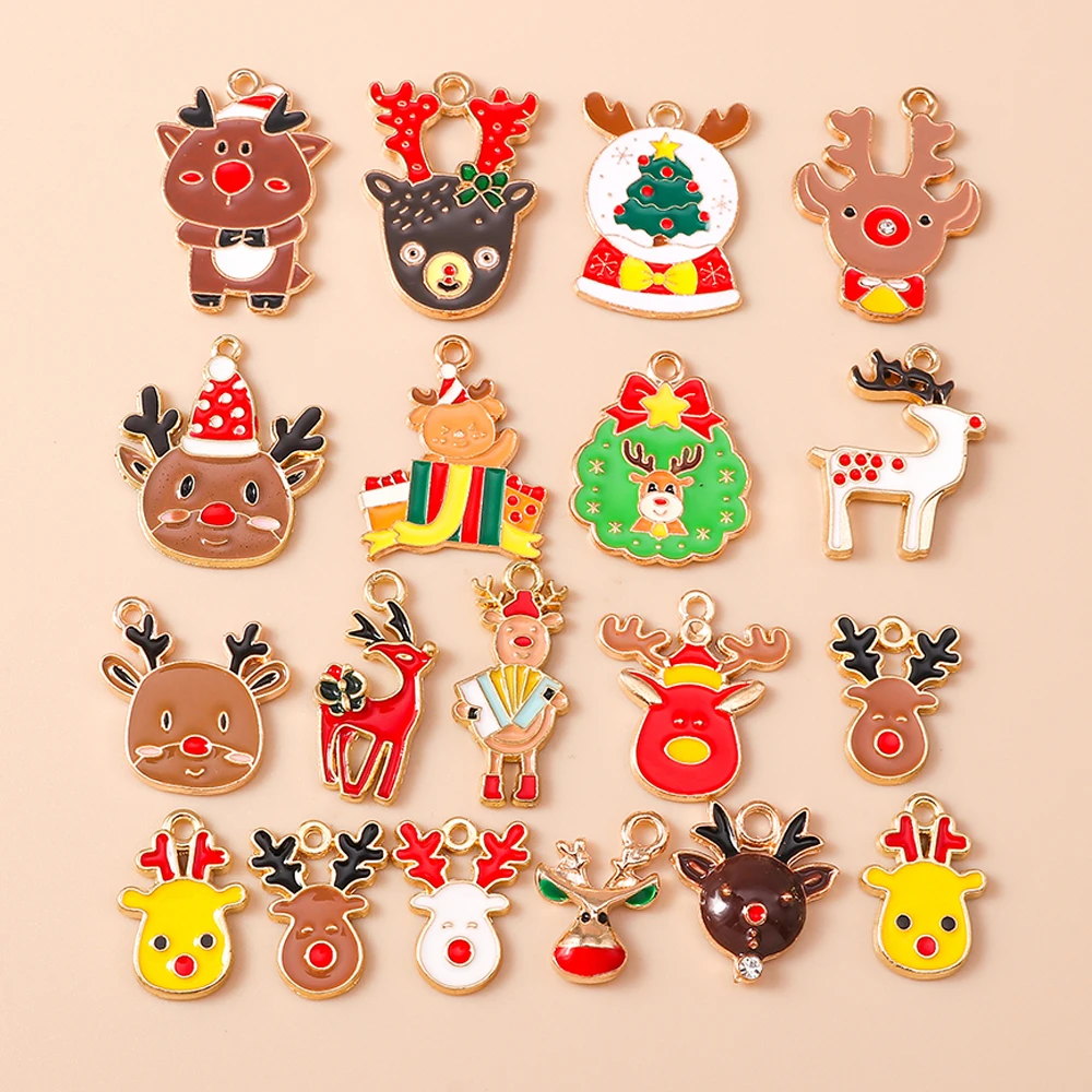 

Leslie 10pcs Enamel Christmas Deer Charms Christmas Reindeer Charms & Pendants for Earrings Necklace Jewelry Making Accessories