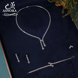 Zirconia White Gold Plated Necklace and Earrings 4PCS Set Elegant Jewelry Sets for Women Party Gifts Wedding Banquet Accessories