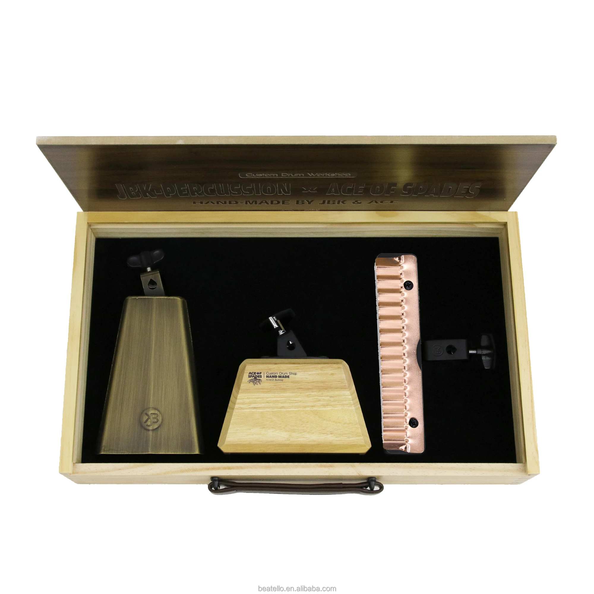 Beatello 3 Pcs/set Portable Wood Box 7.5 Woodblcok Metal Cowbell 8 Inch Vintage Metal Cowbell Special Corrugated Effect Cymbal
