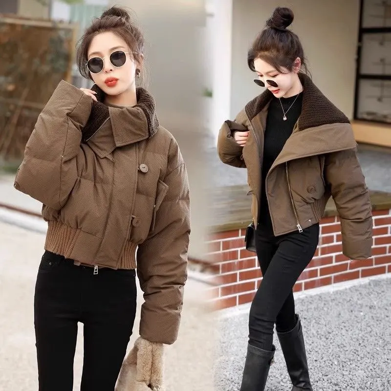 High Quality Luxury Short Parkas Women 2024 Winter Puffer Bomber Jacket Female Warm Cotton Padded Coats Korean Fashion Outerwear