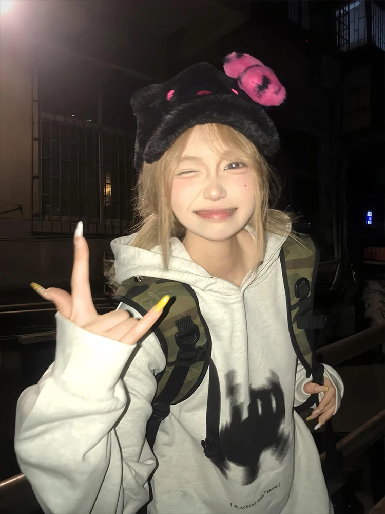 Felpa con cappuccio autunno inverno da donna vestibilità ampia comoda stampa Fce foderata Jaet per coppie streetwear