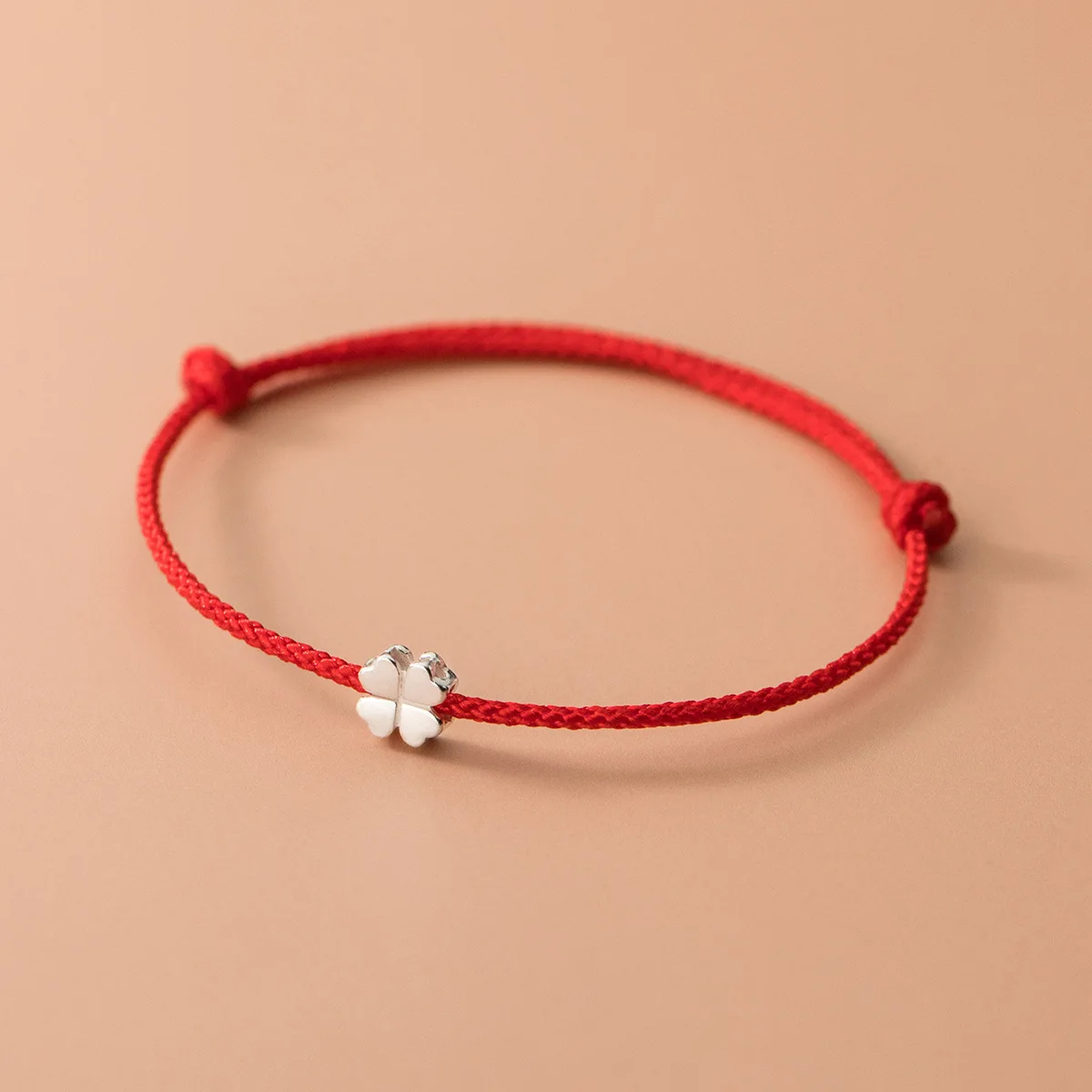 INZATT Classic S925 Sterling Silver Flowers Red Rope Clover Adjustable Bracelet For Women Fine Jewelry Minimalist Accessories