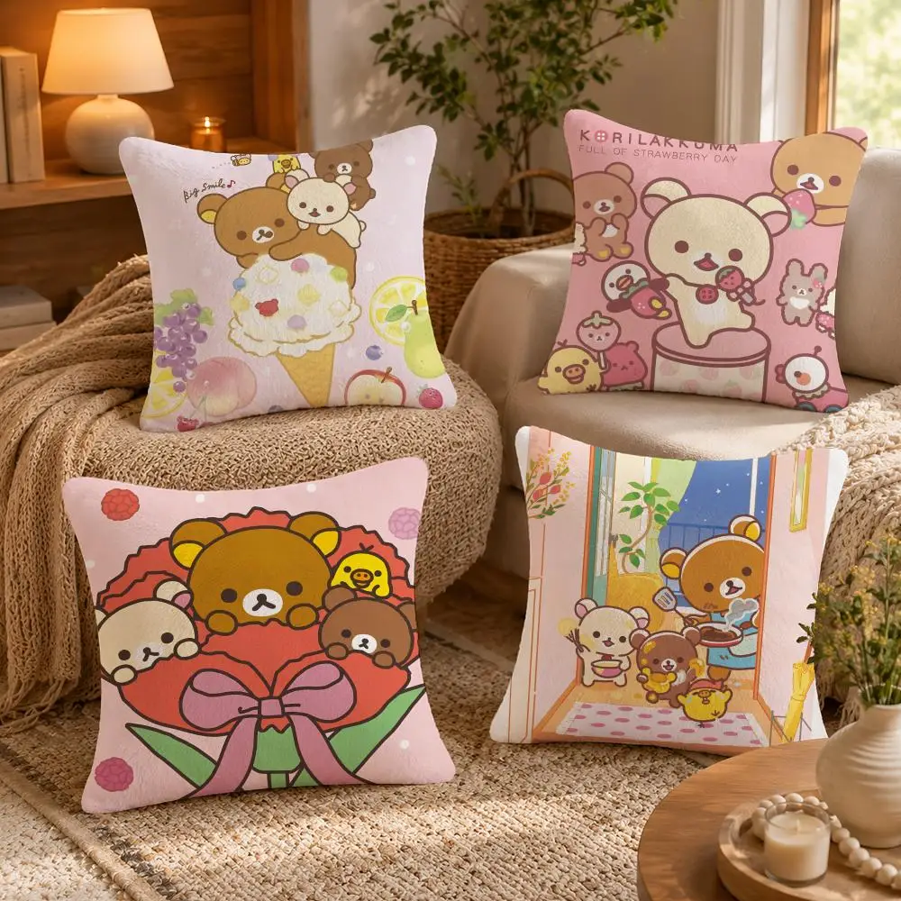 Cute R-Rilakkumas Body Cushion Cover Soft Short Plush Pillow Case Double Sided Print Washable Sofa Bed Home Decor Gift