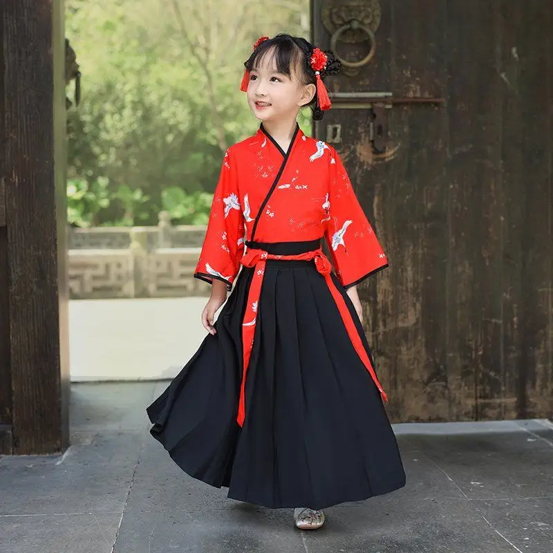 ‌ مجموعة الفتيات Hanfu Ruqun - فستان الأميرة الصيني التقليدي الجديد لعام 2025 للأطفال زي تانغ زي الحكاية الخيالية للفتيات