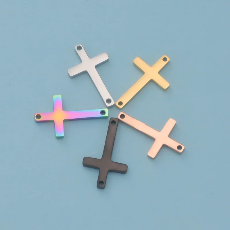 

30pcs/Lot Mirror Polished Stainless Steel Cross Charms Connectors for DIY Jewelry Findings 5 Colors 11*18mm