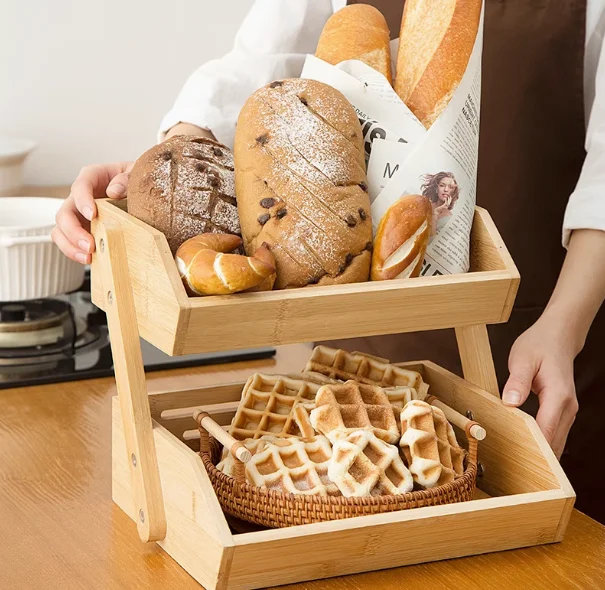 European Style Multi-layer Breathable Removable Storage Shelf Fruit Basket Bamboo Kitchen Fresh Fruit Vegetable Accessories