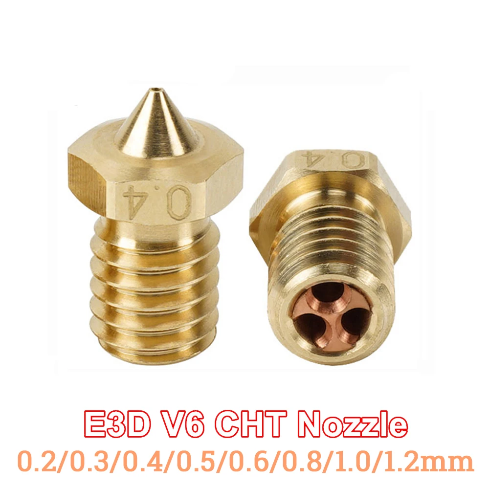 High Flow Nozzles E3D V6 1.75mm Clone-CHT Tip Brass Copper Nozzles 0.4/0.6/0.8/1.0/1.2mm for Ender 3 Hotend Titan Extruder Prusa