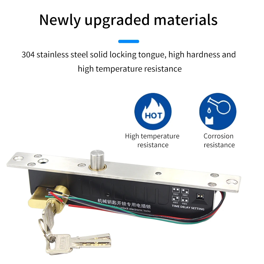 DC 12V/ 24V Fail bezpieczne zamek rygielkowy elektroniczne do rygiel kontrola dostępu do drzwi z klucz mechaniczny z opóźnieniem czasowym cylindrów