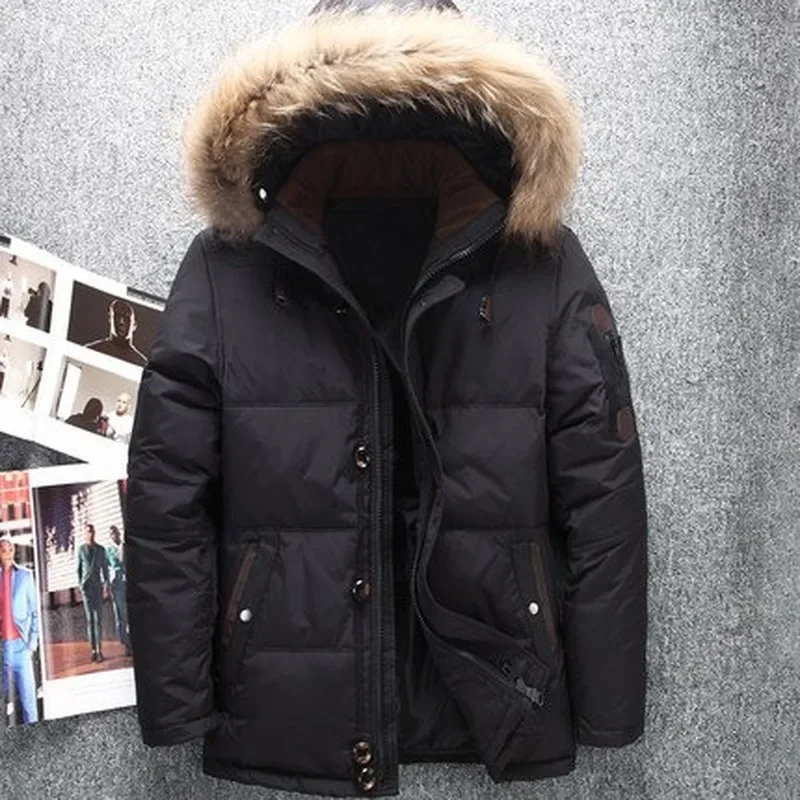 Winter Big Genuine Fur Hood Duck Down Jackets Men Warm High Quality Down Coats  Male Casual Winter Outerwer Down Parkas JK-633